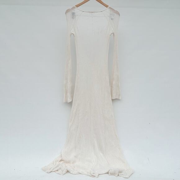 LPA Jorryn Revolve Crochet Bell Sleeves Knit Maxi Dress Coverup Cream White XS - Picture 9 of 14